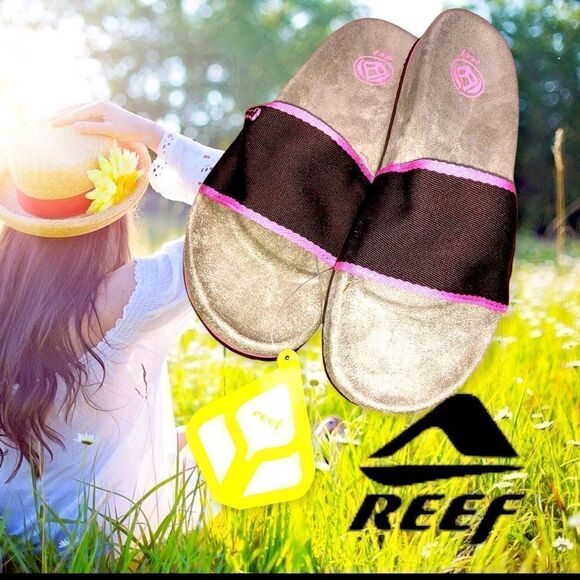 NWT REEF ELLAH SLIDES SLIP ON SANDALS BROWN & Pink - Picture 1 of 5
